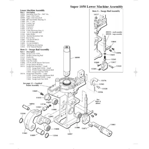 Dillon Swage Rod Assembly pour Super 1050, Caliber: Petit Primer