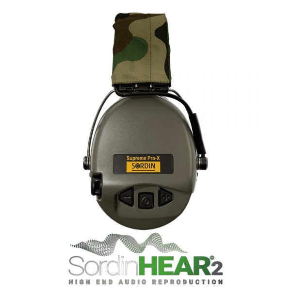Casque anti-bruit électronique Sordin Supreme Pro-X – couleur Vert OD, serre-tête camouflage