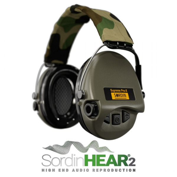 Casque anti-bruit électronique Sordin Supreme Pro-X – couleur Vert OD, serre-tête camouflage