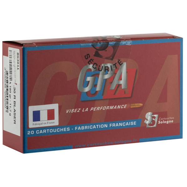 Cartouches à percussion centrale Sologne GPA 30R Blaser  Chez DEVILLE ARMORY. Votre armurerie en ligne.