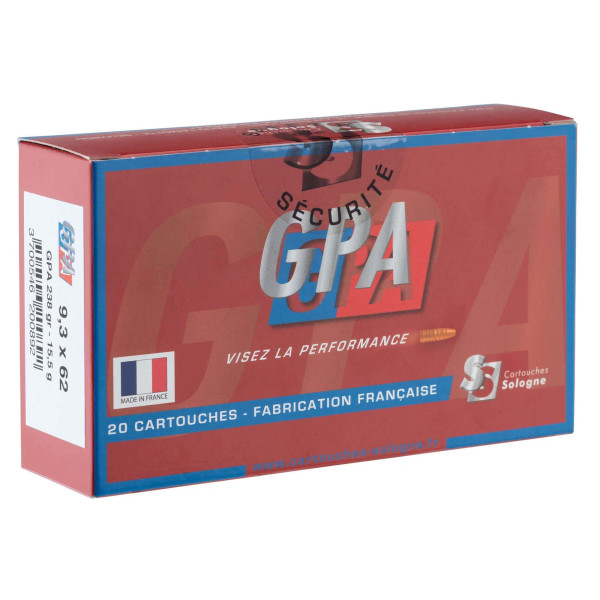 Cartouches à percussion centrale Sologne 9.3 x 62 Mag à balle GPA  Chez DEVILLE ARMORY. Votre armurerie en ligne.