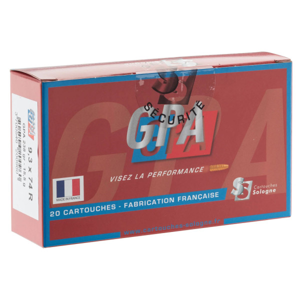 Cartouches à percussion centrale Sologne 9.3 x 74 R à balle GPA  Chez DEVILLE ARMORY. Votre armurerie en ligne.