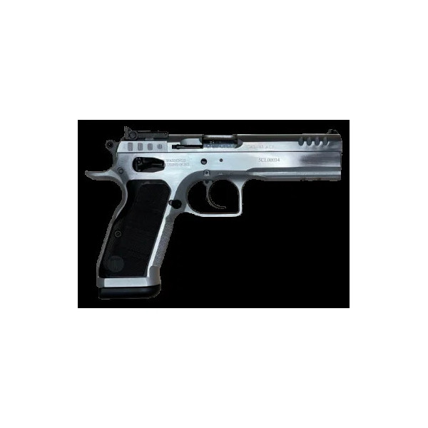 Pistolet TANFOGLIO STOCK III SPECIAL CHROME CAL. 45ACP  Chez DEVILLE ARMORY. Votre armurerie en ligne.