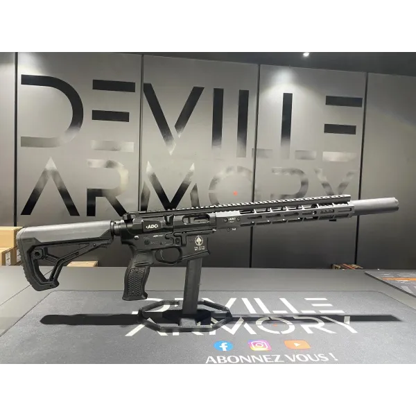 CARABINE ADC AR9 SILENCE CAL. 9X19 NOIR 9.5" GARDE MAIN 12" AVEC A-TEC PMM6 1/2X28