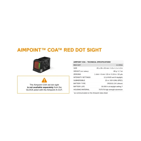 Pistolet Glock 43X Gen5 FS A-Cut Combo Aimpoint COA 9x19