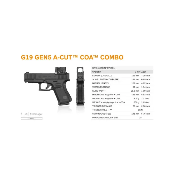 Pistolet Glock 19 Gen5 FS 9x19 + A-Cut Aimpoint COA
