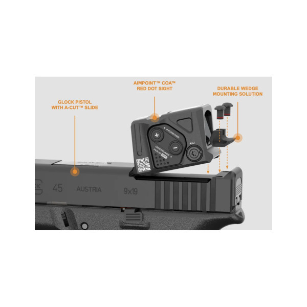 Pistolet Glock 19 Gen5 FS A-Cut Combo Aimpoint COA 9x19  Chez DEVILLE ARMORY. Votre armurerie en ligne.