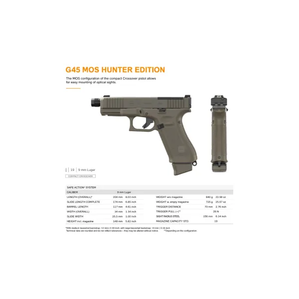 Pistolet Glock 45 Hunter Edition Mos Fileté 9x19