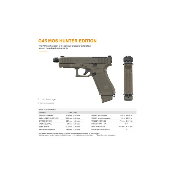 Pistolet Glock 45 Hunter Edition Mos Fileté 9x19