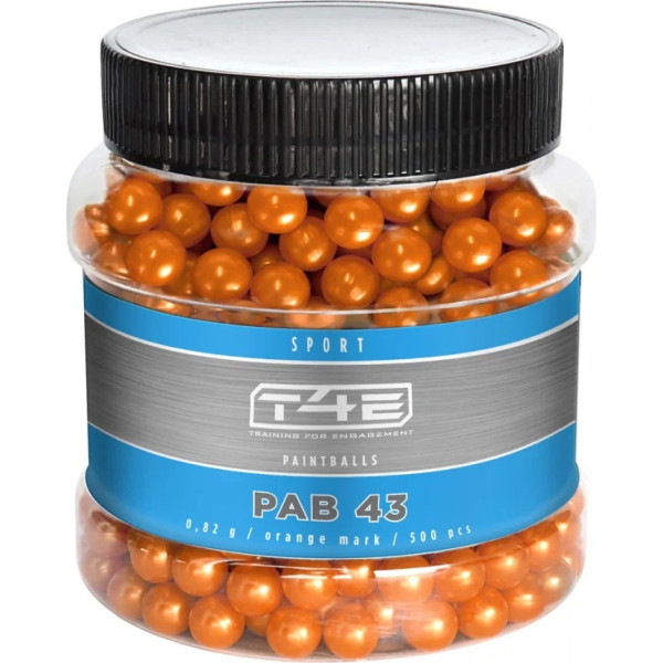 BILLES PAINTBALL BIO ORANGE CAL 43 SPORT PAB 43 X500  Chez DEVILLE ARMORY. Votre armurerie en ligne.