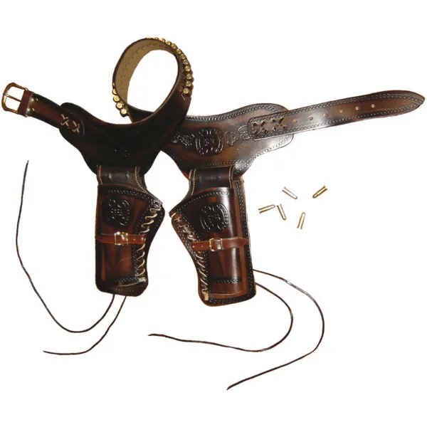 Denix Ceinturon brun pour 1 ou 2 revolvers Western