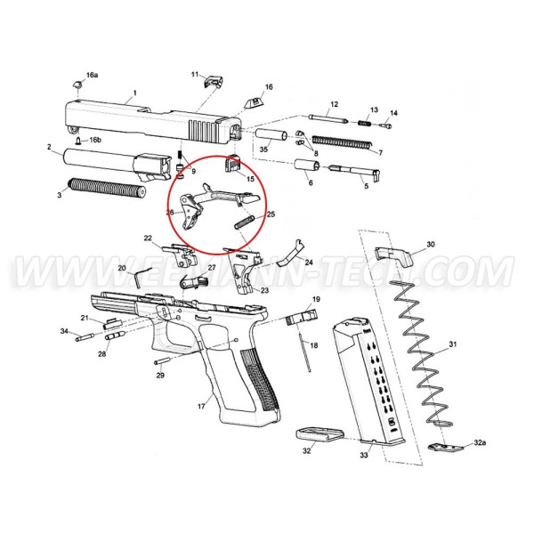 Détente GLOCK GEN 4 avec barre de déclenchement, Calibre : .45Auto  Chez DEVILLE ARMORY. Votre armurerie en ligne.
