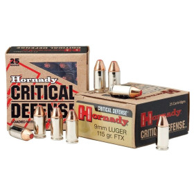 25 Cartouches Hornady 9x19 115gr FTX Critical Défense  Chez DEVILLE ARMORY. Votre armurerie en ligne.