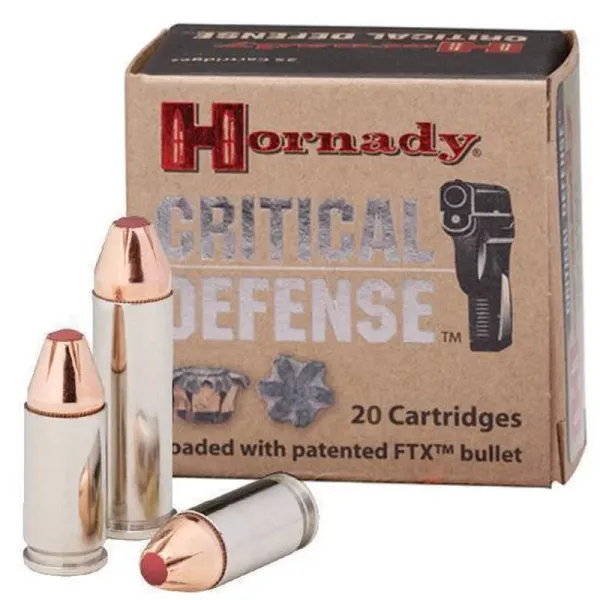 20 Cartouches Hornady 45ACP 185gr FTX Critical Défense