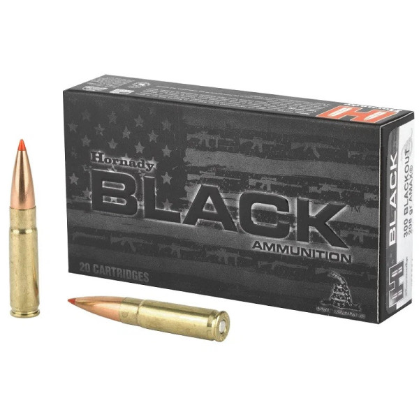 REF.80891 Boîte de 20 cartouches Hornady 300 Blackout 208GR A-MAX BLACK  Chez DEVILLE ARMORY. Votre armurerie en ligne.