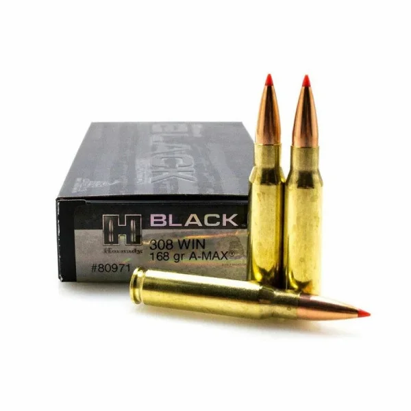 Boîte de 20 cartouches Hornady 308win 168GR A-MAX BLACK