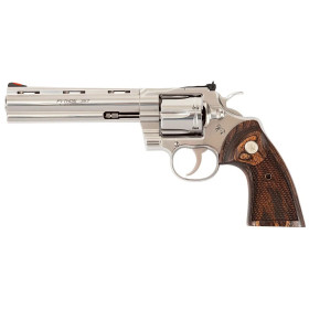 Revolver Colt Python, 6" Barrel, 357 Magnum, Stainless Steel, Wood Grips, Revolver, CIP  Chez DEVILLE ARMORY. Votre armurerie en