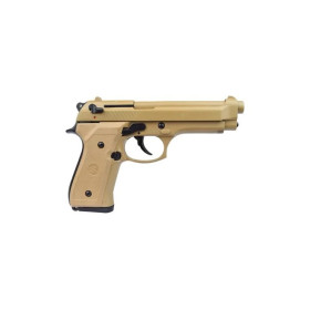 PISTOLET BRUNI MODELE BERETTA 92 DESERT BLANC/GAZ  Chez DEVILLE ARMORY. Votre armurerie en ligne.