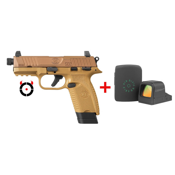 Pack pistolet FN502 FDE + Osight S  Chez DEVILLE ARMORY. Votre armurerie en ligne.