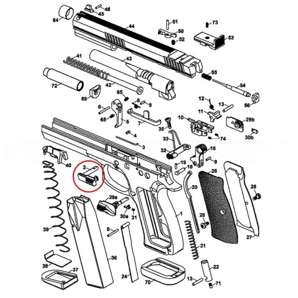 Arrêtoir de culasse CZ 75 SP-01  Chez DEVILLE ARMORY. Votre armurerie en ligne.