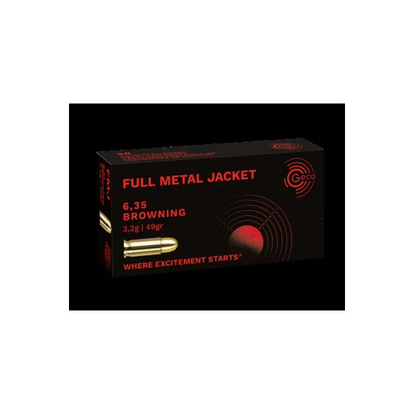 50 Cartouches GECO 6,35mm BROWNING FMJ  Chez DEVILLE ARMORY. Votre armurerie en ligne.