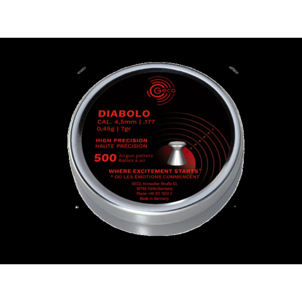 GECO 4,5mm Diabolo 0,45g/BOITE DE 500 PLOMBS  Chez DEVILLE ARMORY. Votre armurerie en ligne.