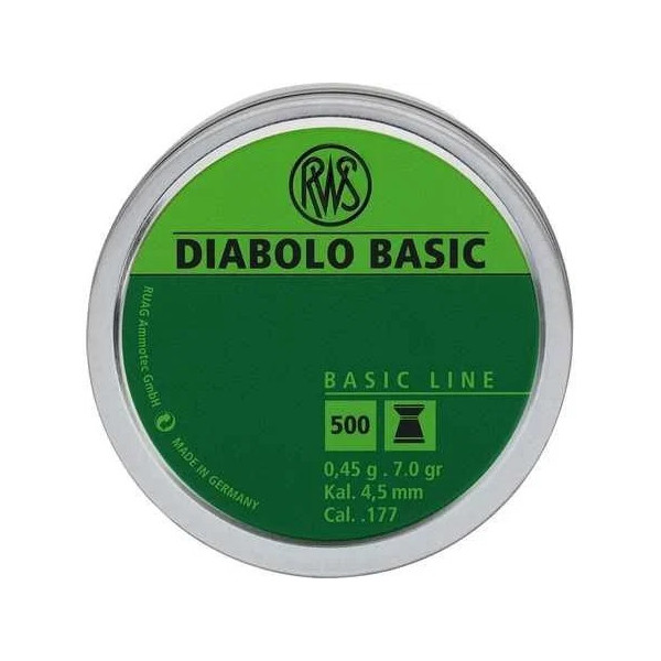 RWS DIABOLO Basic 4,5mm 0,45g boite de 500 plombs  Chez DEVILLE ARMORY. Votre armurerie en ligne.