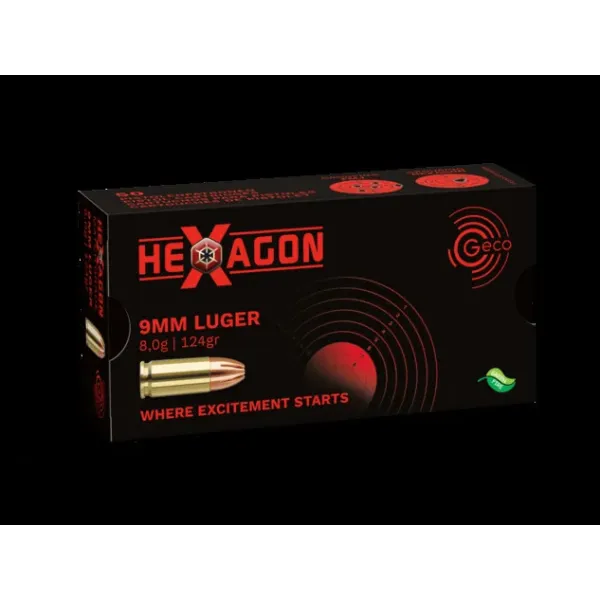 50 Cartouches GECO 9x19 LUGER Hexagon 124gr