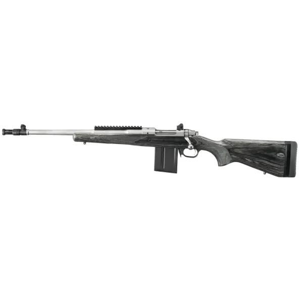 CARA RUGER GUNSITE SCOUT KM77-LG 308W GAUCHER CACHE FLAMME INOX 10CPS 18.7 46CM