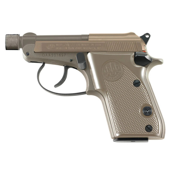 Pistolet BERETTA 21A BOBCAT FDE 22LR 1 CHARGEUR 7 CPS 2.9 FIL1/2-28 J212126  Chez DEVILLE ARMORY. Votre armurerie en ligne.