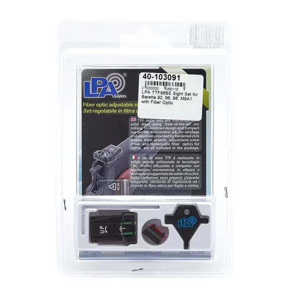 LPA TTF98BE Sight Set pour Beretta 92, 96, 98, M9A1 avec Fiber Optic