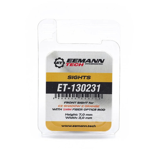 Viseur Eemann Tech pour CZ SHADOW 2 ORANGE, à carreaux, avec tige en fibre optique de 1 mm, hauteur : 7,0 mm, largeur : 2,7 mm  