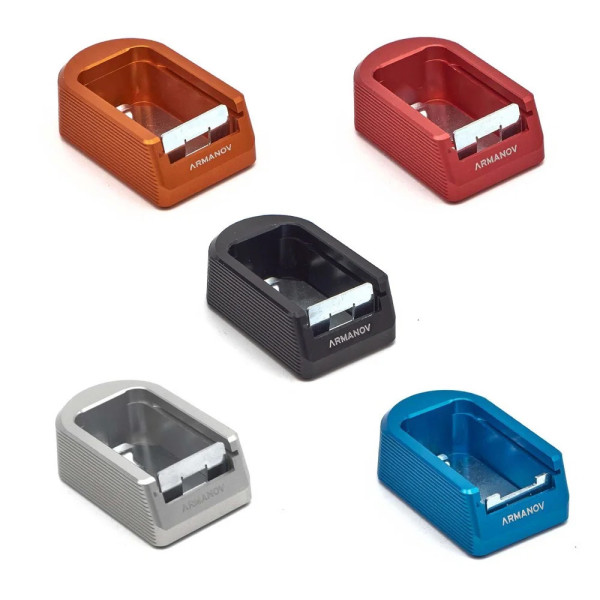 Armanov MPCZ2 Talon de chargeur +2 tours Elegance pour Shadow 2, SP-01, CZ 75, ORANGE  Chez DEVILLE ARMORY. Votre armurerie en l